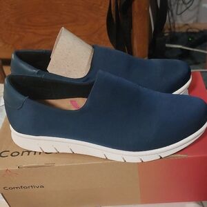 Comfortiva Slip On Shoes Nylon Look material  Navy or Smoke.